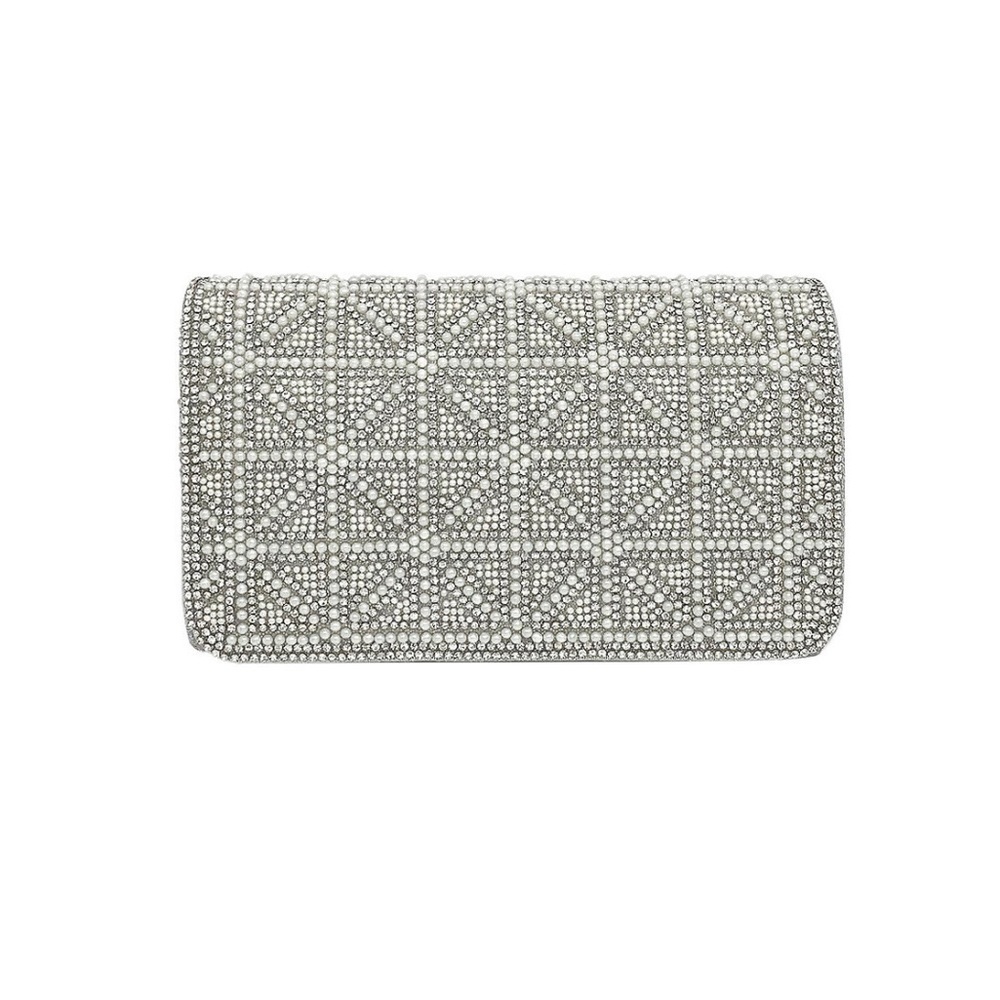 LA Regale Imitation Pearl Grid Flap Clutch